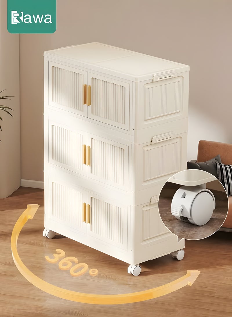 روعة خزانة تخزين بلاستيكية قابلة للطي من 5 طبقات مع أبواب قابلة للطي وعجلات، عرض 55 سم قابلة للتكديس - Image 5